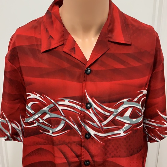 C-Two tribal flames button short sleeve shirt - Picture 3 of 7